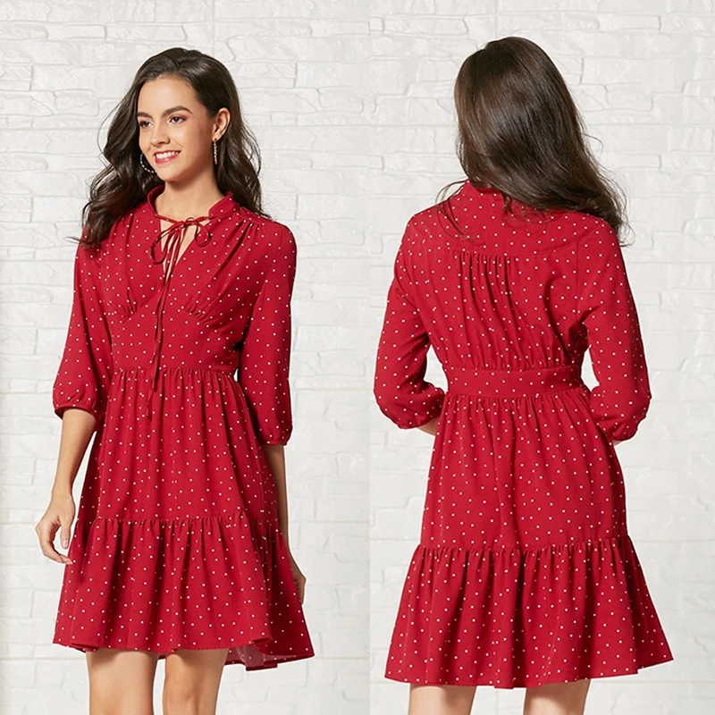 

ASDS-European And American Women's Fashion Dress Polka Dot V-Neck Waist Hugging Half-Sleeve Dresses