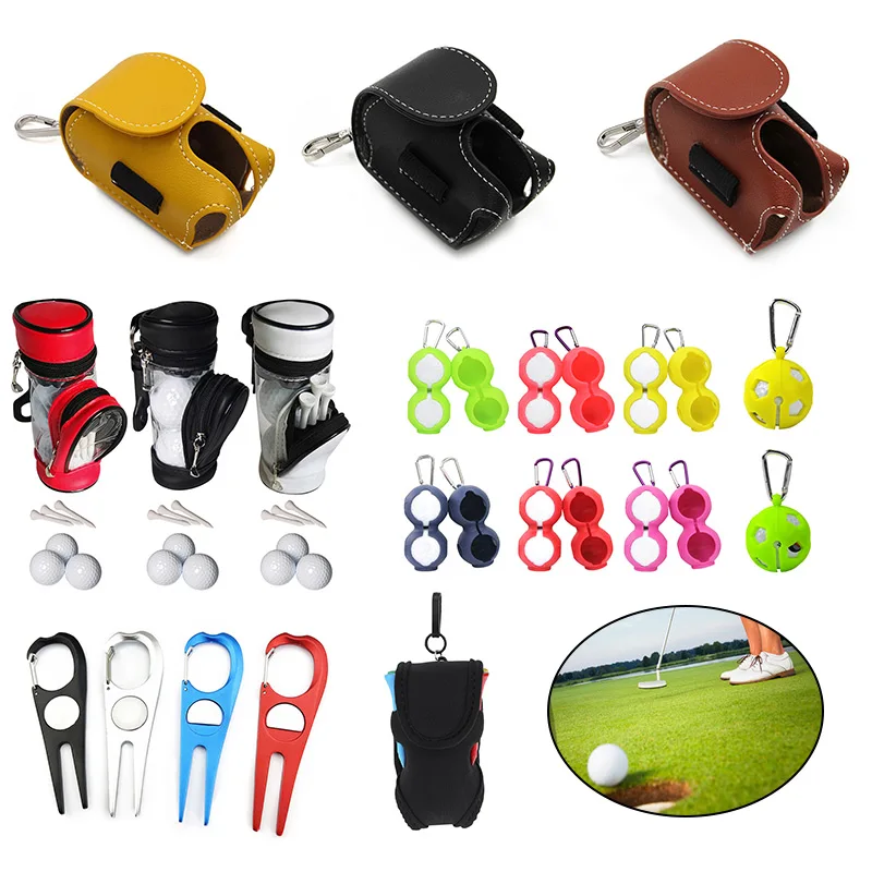 

Mini Portable Golf Ball Holder Bag SBR Soft Elastic Waist Pack Golf Bag Waterproof with 2 Hollow Balls and 4 Tees