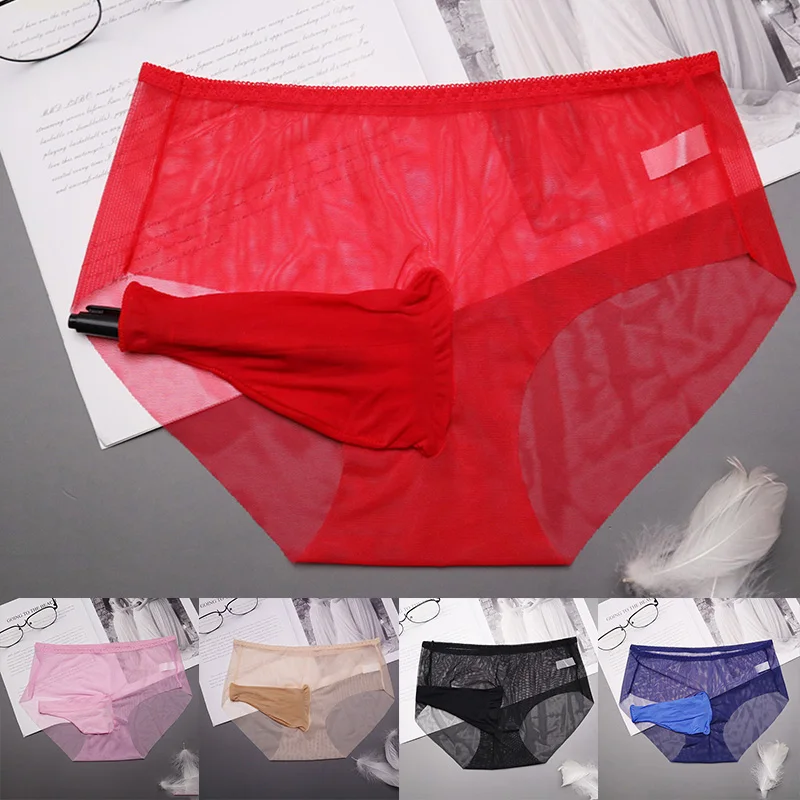 

Men's adult underwear ice silk phimosis T-type pants hollow transparent sleeve mesh sexy fun triangle underwear