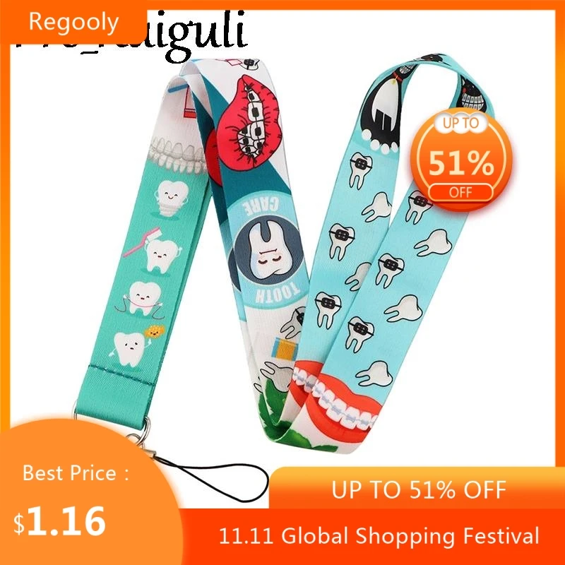 

Prevention of Cavities Teeth Cartoon Art Key Chain webbings ribbons Neck Strap for Phone Keys ID Card Cartoon Lanyards