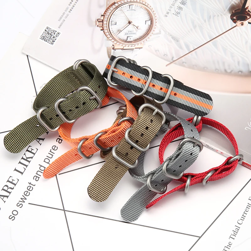 Premium Soft Nylon Strap 18mm 20mm 22mm 24mm Five-Ring Heavy Duty Stainless Steel Buckle Men Women Weave Watch Band Bracelet