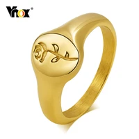 vnox 10mm signet ring for women rose stamp ring oval round top finger band gold color stainless steel dainty girls jewelry