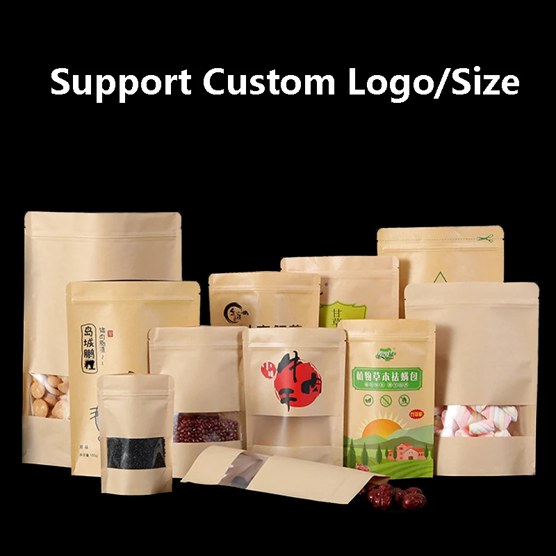 

Упаковка с застежкой-молнией из крафт-бумаги/белой еды, индивидуальный логотип/размер «сделай сам», товары для хранения конфет, печенья, малый бизнес, дизайн вашего стиля