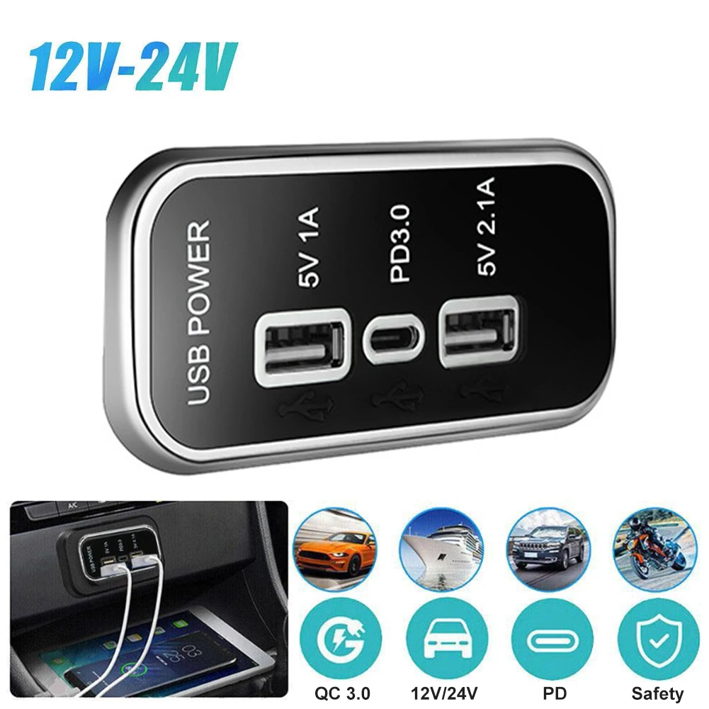 

3 Ports USB Car Charger Socket 12V 24V 2.1A 1A USB Charging Outlet Power Adapter For RV Marine Boat Caravan Auto Accessories