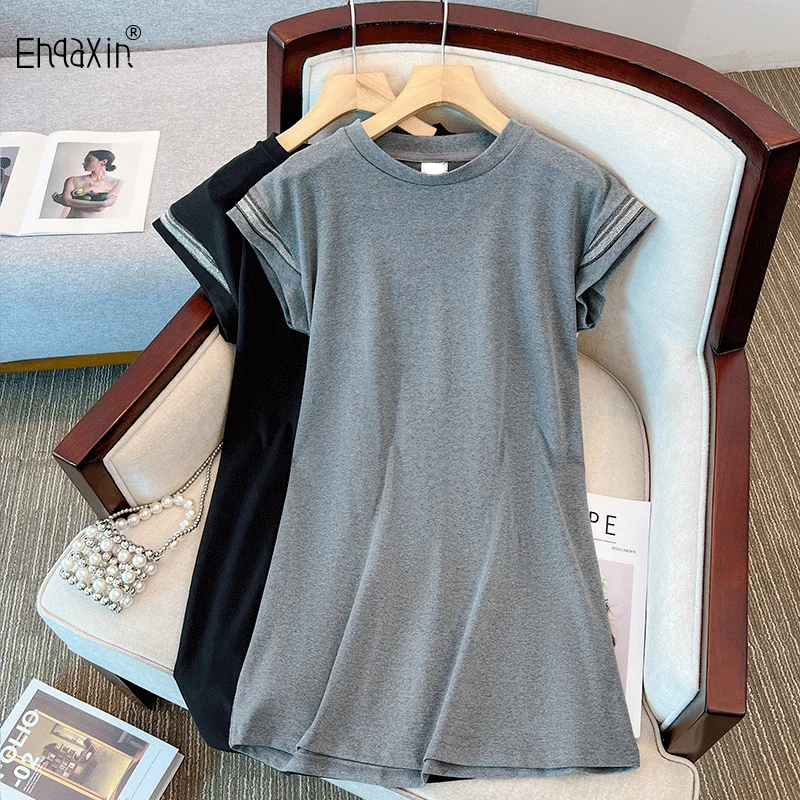 EHQAXIN 2023 Summer Women's Dress Fashion New Korean Loose Sports Casual Straight Tube T-Shirt Short Sleeve Dresses M-4XL