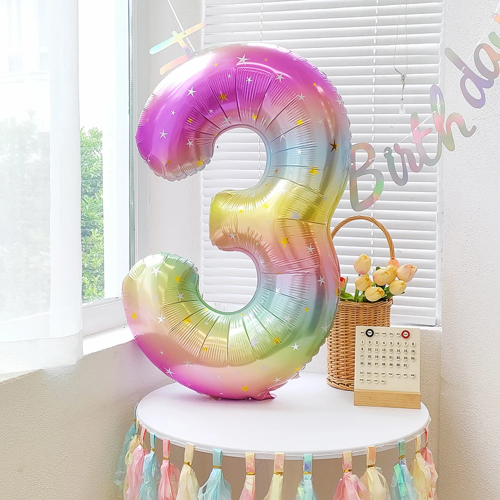 

40Inch Gradient Number Foil Balloon 0-9 Digit Rainbow Unicorn Theme Birthday Party Helium Balloon Baby Shower Decor Kids Gifts