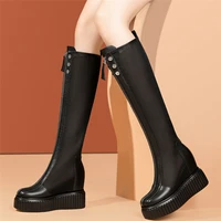 thigh high fashion sneakers women genuine leather wedges knee high military boots female summer high heel platform pumps shoes