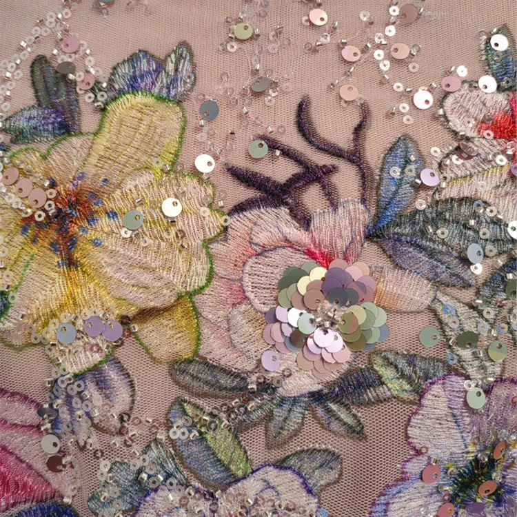 

Pink, Yellow Colorful Florals with Beads Sequins Luxury Embroidery Lace Dress Material 1Yard 91cm Price