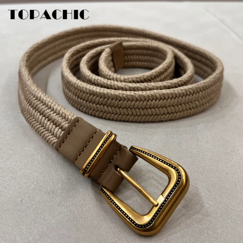 

9.6 TOPACHIC Women's Fashion Stretch Weave Spliced Leather Metal Buckle Belt