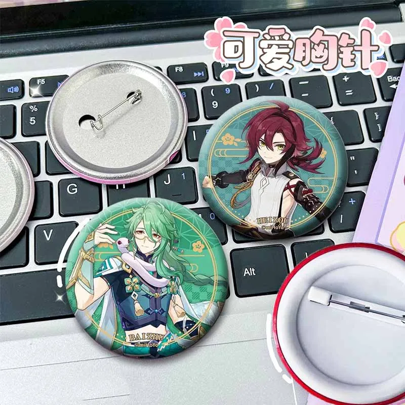 Фото Anime Game Genshin Impact Klee Hu Tao Eula Nahida Chiori Badge Cute Cartoon Button Pin Clothes Backpack Round Brooch Accessories №2