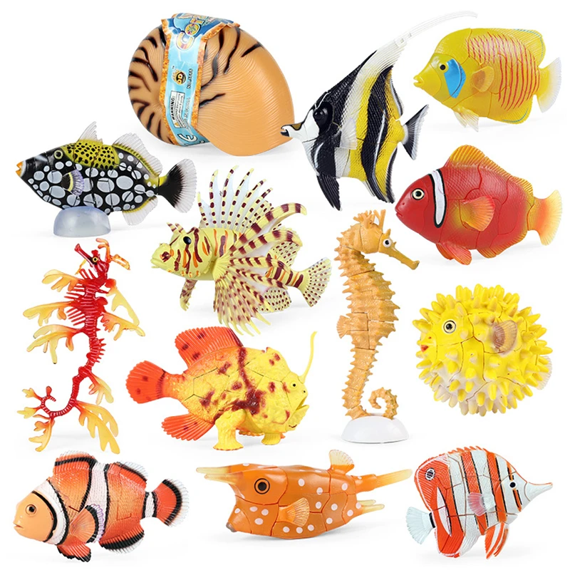 

Marine Sea Animals Simulation Jigsaw Puzzle Turtle Clownfish Manta Ray Sailfish Plastic Model Figurines Building Blocks Toy