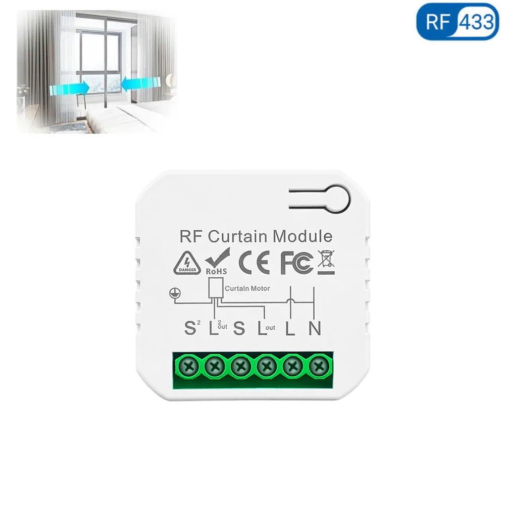 

2-ходовой переключатель для штор, 433 МГц, 16 А, беспроводной пульт дистанционного управления, 110 В, 220 В, 240 в, модуль переключателя для штор с передатчиком