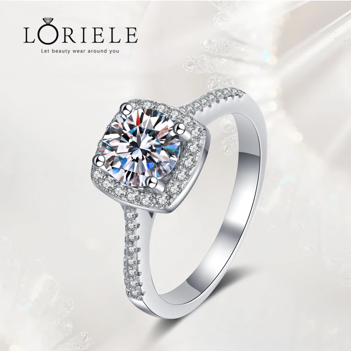 

LORIELE Lab Moissanite Eternity Ring Wedding Band for Women VVS Brilliant Diamond Halo Engagement Rings Sterling Silver Jewelry