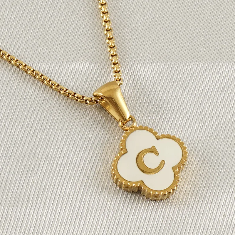 

Charm Initial Necklace for Women Stainless Steel Alphabet Shell 4 Leaf Clover Pendant Necklace Jewelry Birthday Gift Wholesale