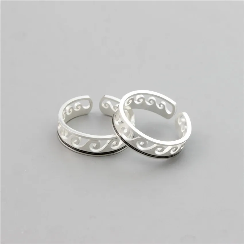 

Европейские и американские серебряные волнистые кольца, женские и мужские пляжные украшения, регулируемые кольца для серфинга, подарки для...