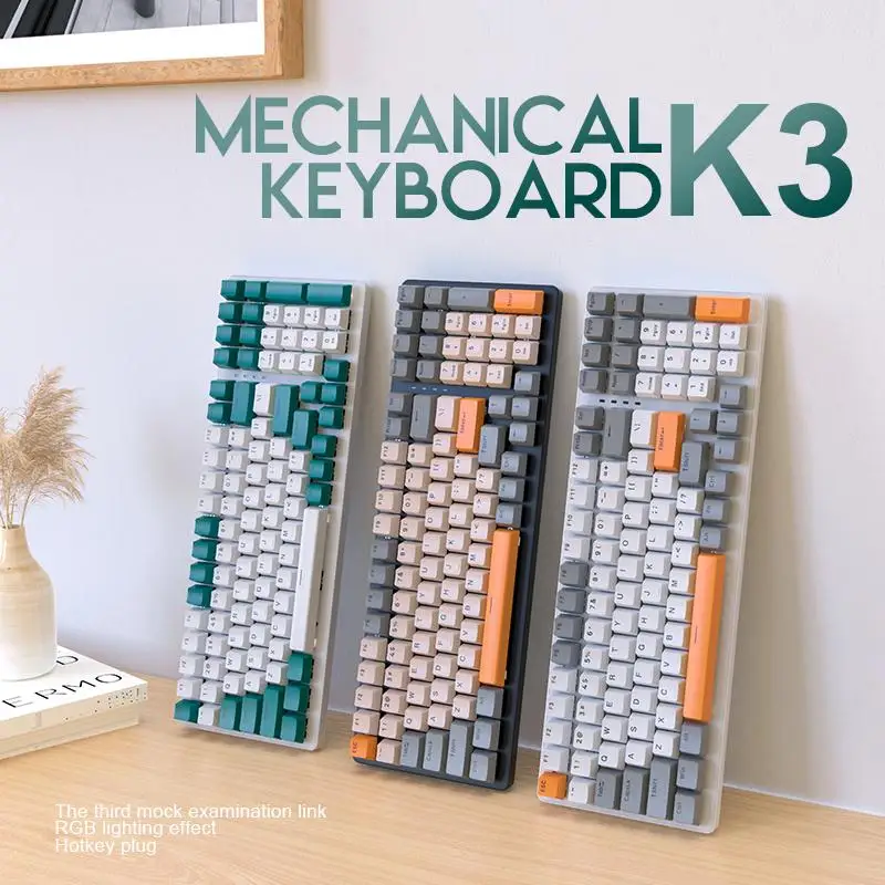 

K3 Mechanical Keyboard 100 Keys Gaming Gamer Keyboards RGB Backlight Gaming Keyboards USB Type-C Wired Keyboards For Desktop PC