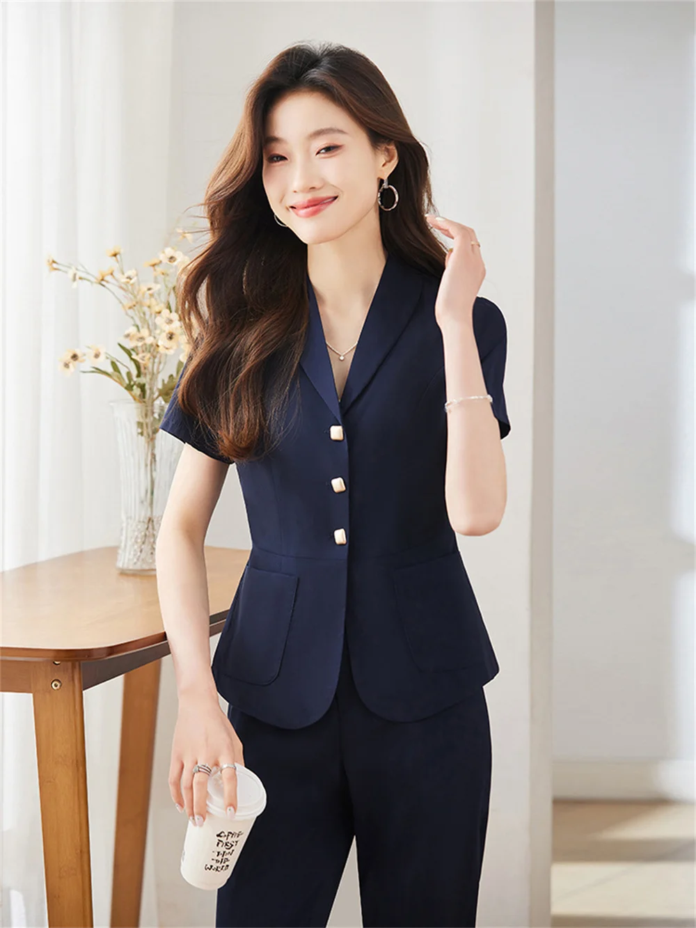 Костюм с коротким рукавом женское летнее профессиональное деловое платье талией