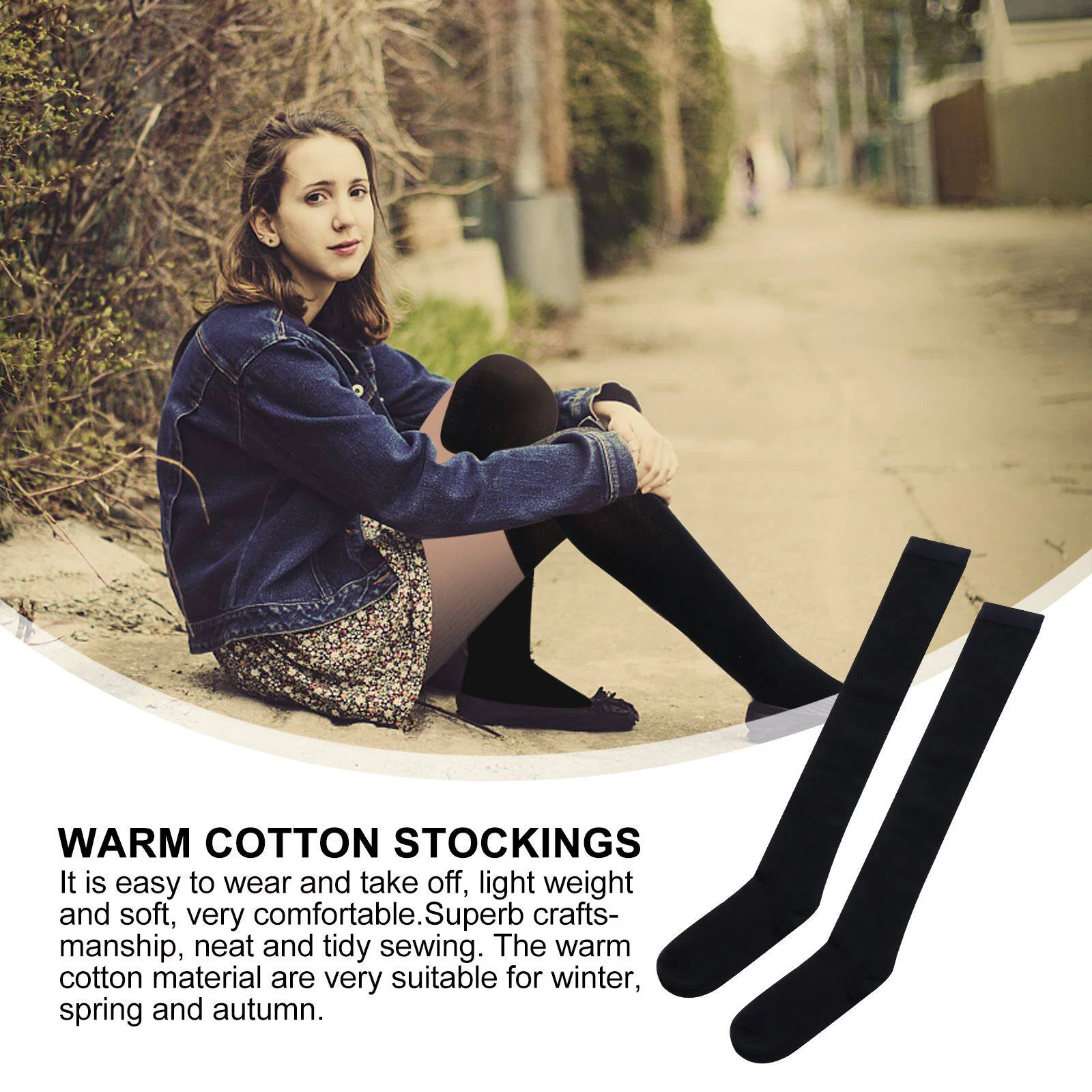 Pile Socks Comfortable Stockings Over-the-knee Autumn Winter Cotton Black Female
