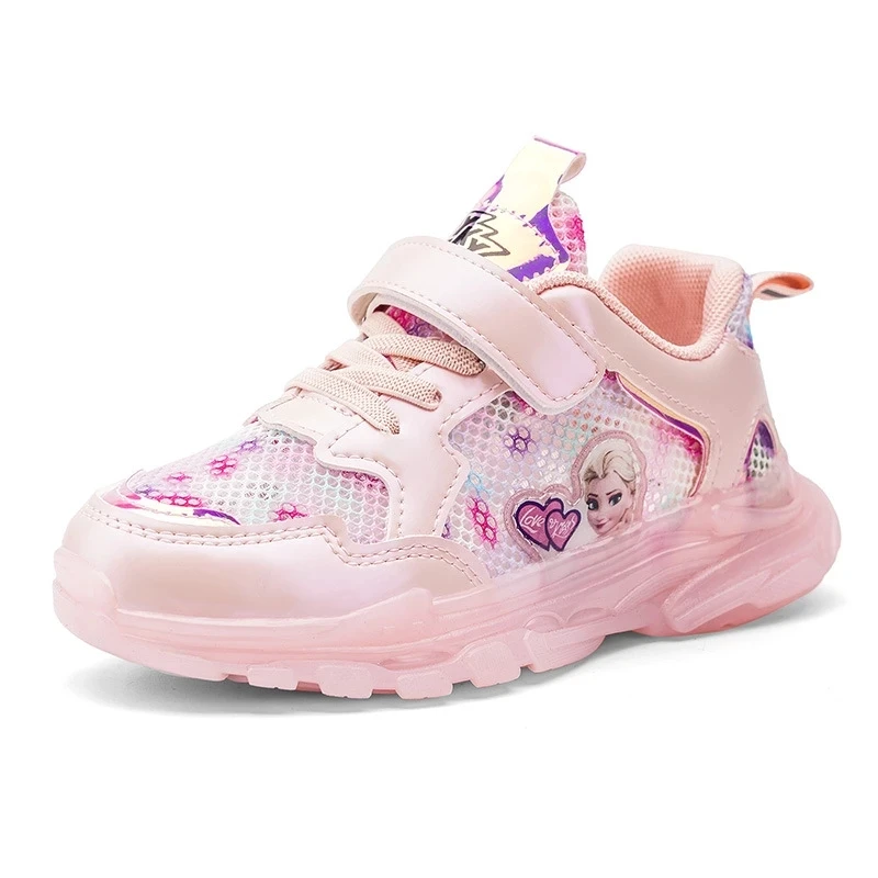 Disney Children's Shoes Frozen Princess Aisha Girls Breathable Mesh Non-slip Soft-soled Sports Shoes Student Casual Running Shoe