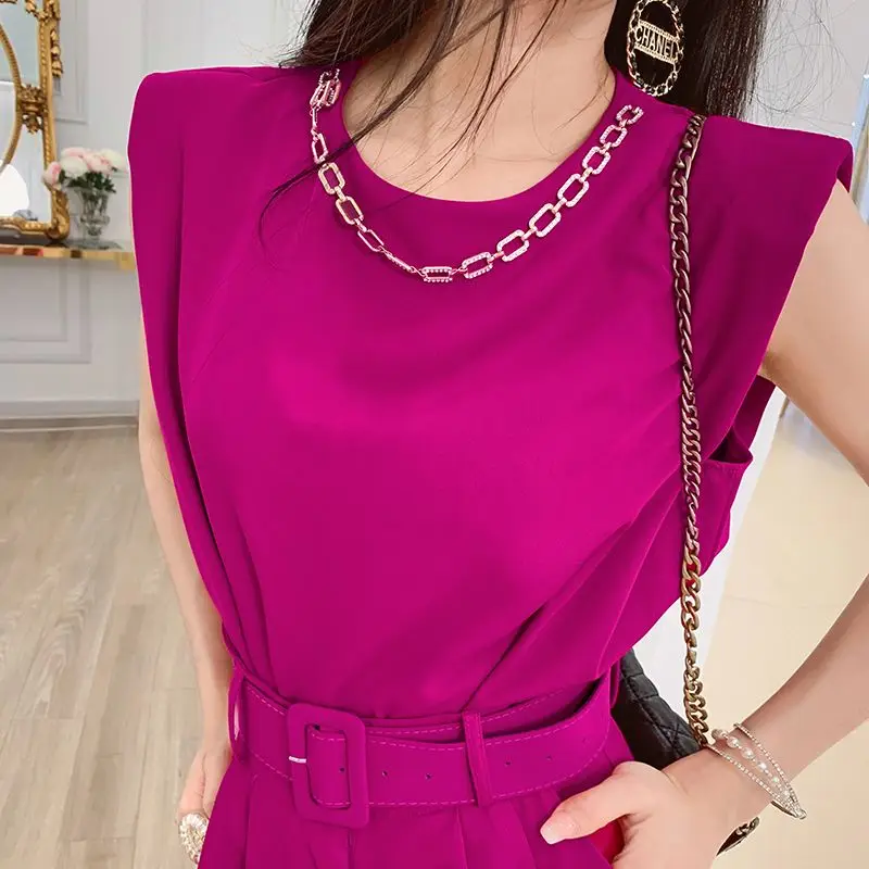 Женский летний комплект из топа футболки без рукавов и однотонных брюк длинные