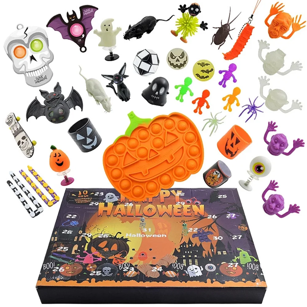 

Balleenshiny Child Halloween Toy Gift Box Stress Relief Sensory Toy Set Children's Cartoon Pumpkin Bat Spider Funny Tricky Toy