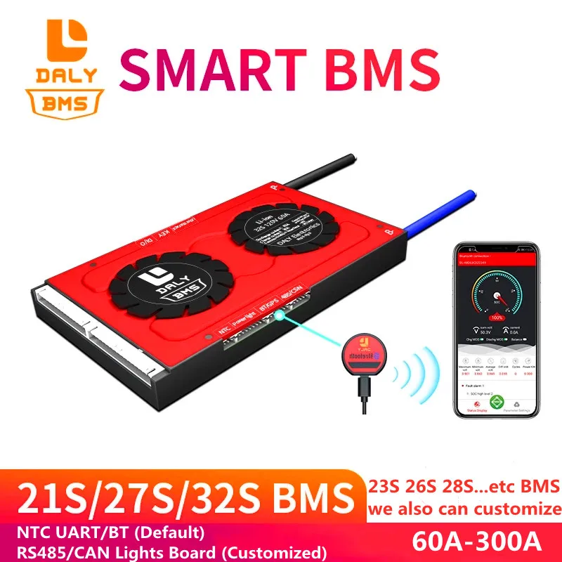 Литиевый аккумулятор Daly Smart BMS 21S 23S 26S 27S 28S 30S 32S 100A 150A 200A 250A 300A Bluetooth 72V 96V 100V 118 4 V -