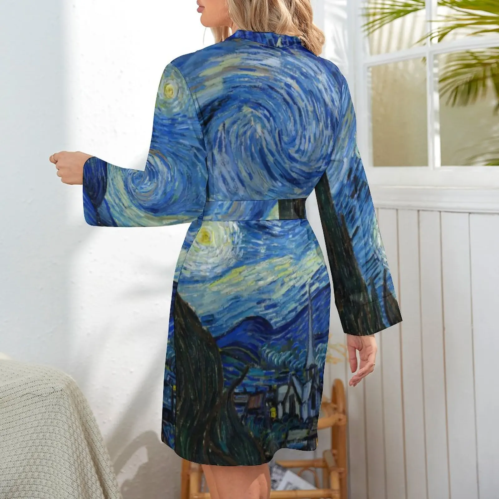 Star Van Gogh Pajama Robe The Starry Night Impressionism Sleep Pajamas Robes Woman V Neck Elegant Nightgown Day Graphic Dresses