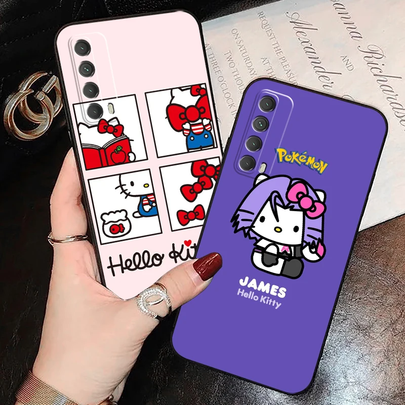 

MINISO Hello Kitty Phone Case For Huawei P Smart Z 2019 2020 2021 P40 P30 P20 P10 Lite 5G Black Liquid Silicon