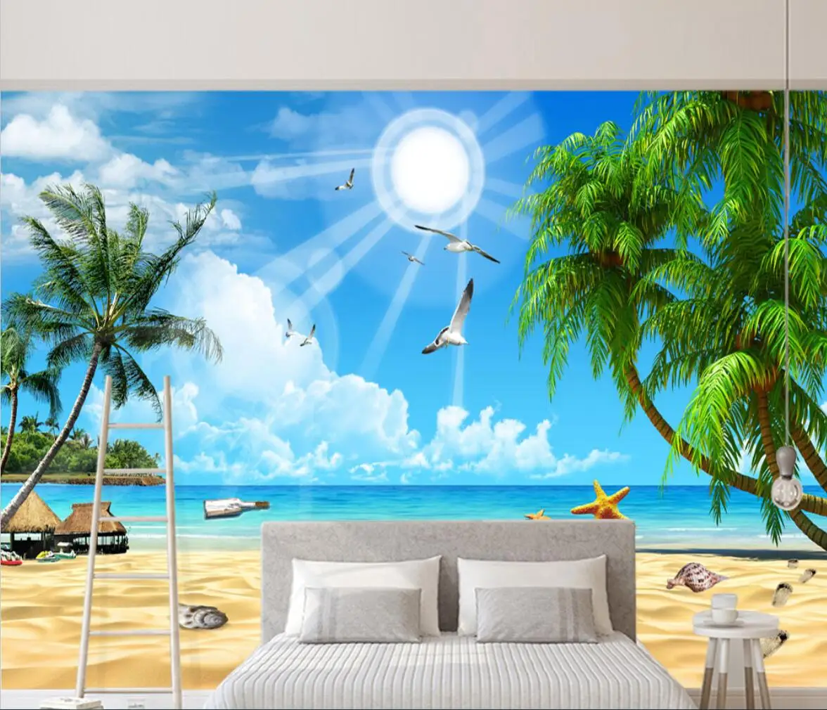 

beibehang custom clouds beach Photo mural Wallpaper Papel De Parede 3D Murals wallpapers for Living Room Bedroom Wall Painting