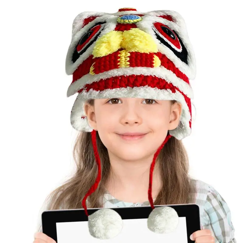 

Chinese Zodiac Plush Hat Chinese Style Red Lion Dance Hardwearing Cute Furry Hats For 2023 Chinese New Year Spring Festival