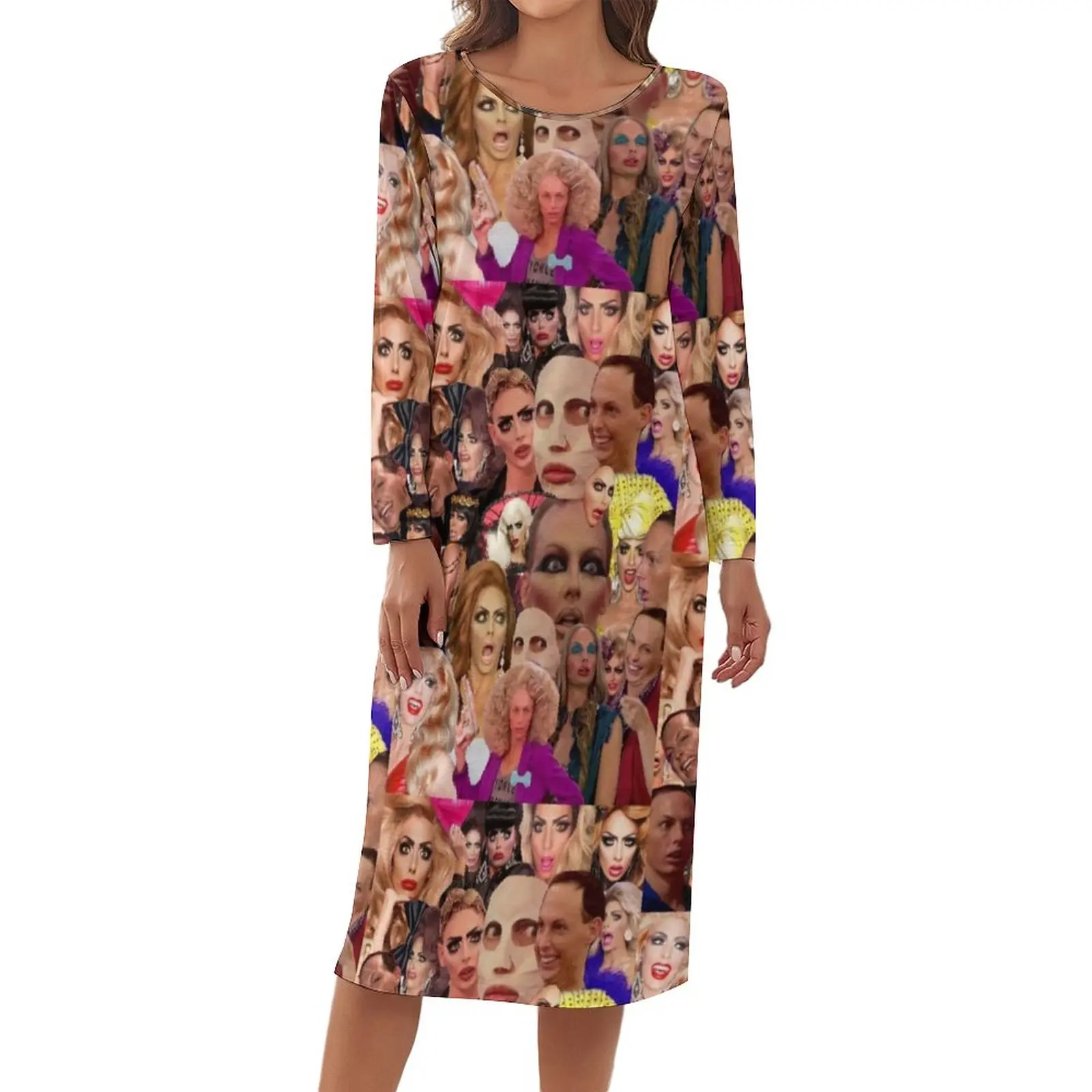 

Queens Meme Print Pajamas Alyssa Edwards Collage Long-Sleeve Kawaii Dress Women Casual Sleepwear Daily Round Neck Pattern Pajama