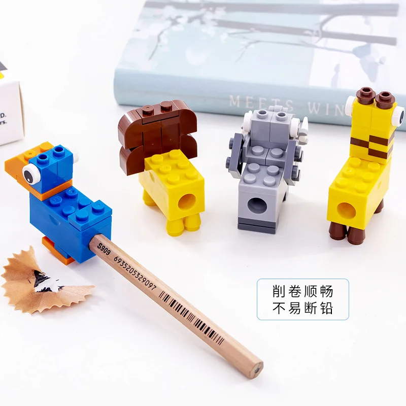 

Creative animal cartoon pupils DIY building block assembled toy manual pencil sharpener can be a pen cap