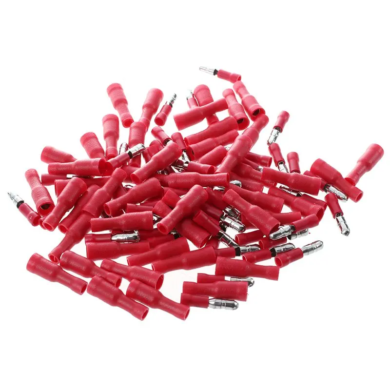 

100X Cable Lugs Round Sockets + Round Connector Crimp Set Red