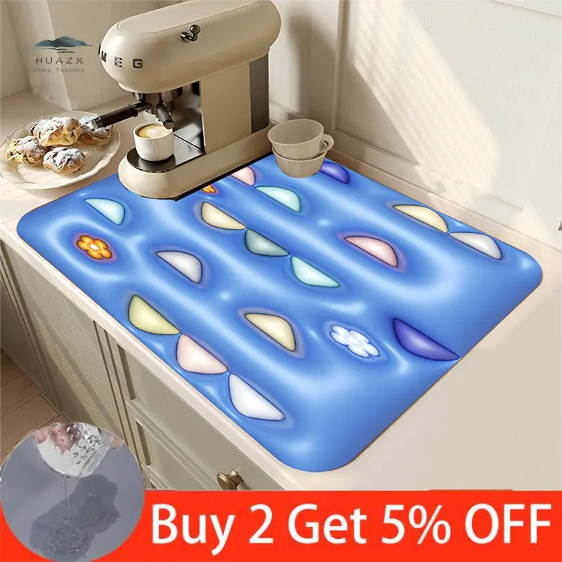 

Expansive Geometry Dry Water Absorbent Pad Diatomite Drying Dishes Drain Mat for Kitchen Sink Countertop Placemat Bathroom Mats