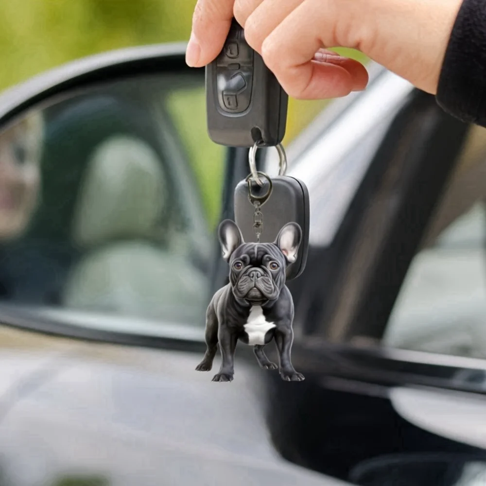 Очаровательный французский бульдог 2D акриловый кулон-брелок универсальный шарм