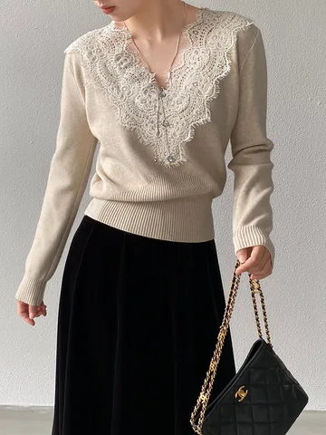 ZHUISHU Кружевная вязаная рубашка из хлопка для женщин