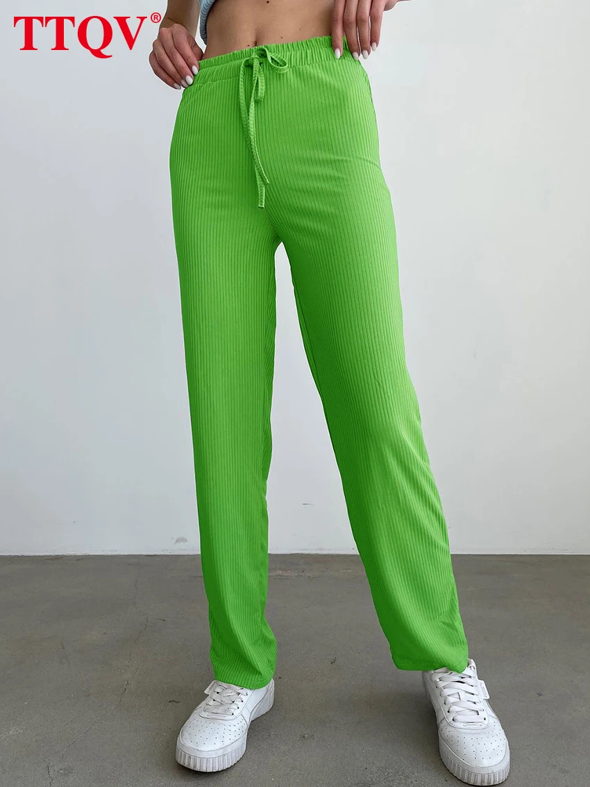 

Повседневные облегающие зеленые женские брюки TTQV, осень 2022, элегантные однотонные простые брюки с высокой талией, модные брюки до щиколотки...