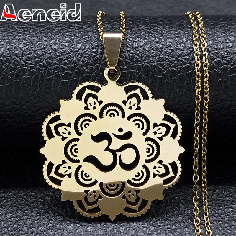 AUM OM Ом цветок буддийское полое ожерелье женское из нержавеющей стали