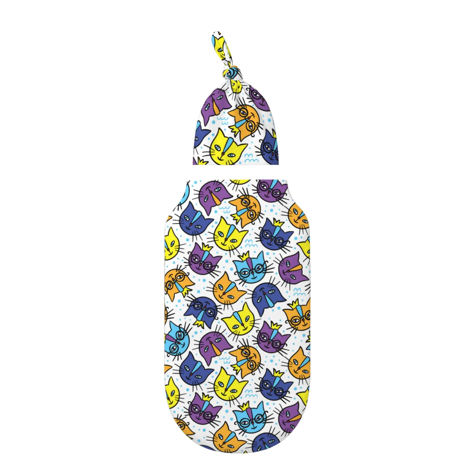 

Colorful Cats Cartoon Baby Swaddle Blanket for Newborn Unisex Soft Adjustable Swaddle Wrap
