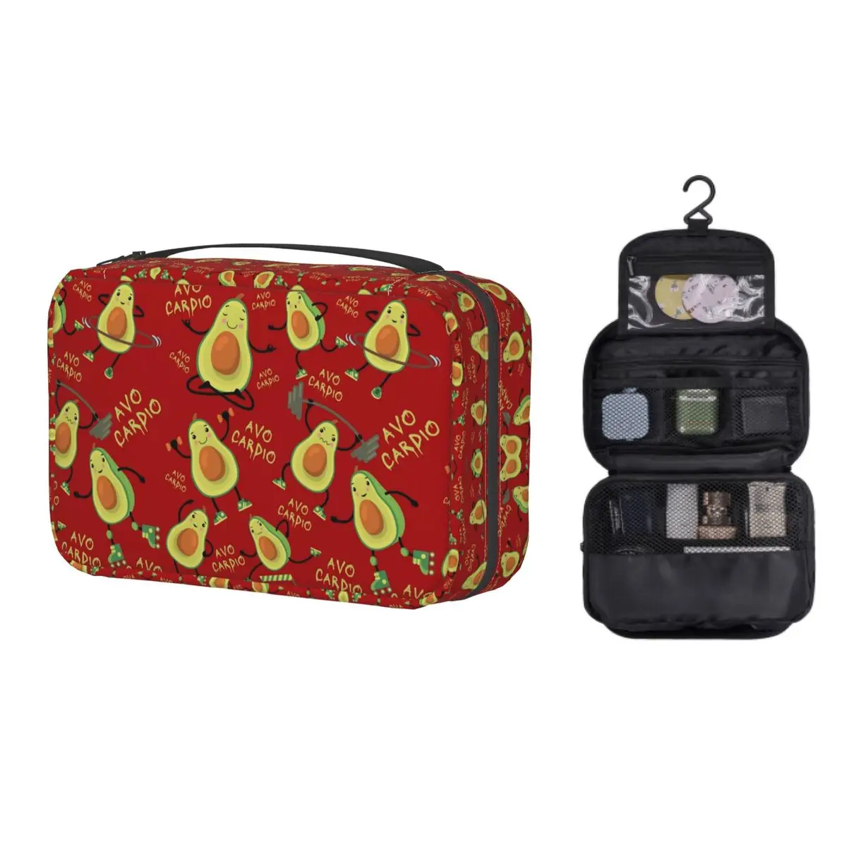 

Custom Red Avo Cardio Funny Fitness Avocado Pattern Travel Cosmetic Bag Toiletry Makeup Organizer Lady Beauty Storage Dopp Kit