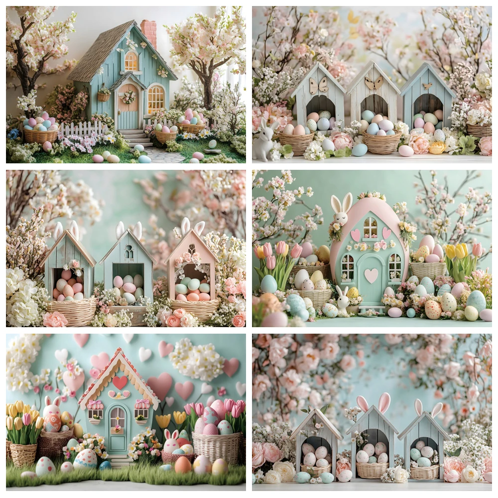 Мультяшный домик пасхальный день вечерние украшения фон для фотосъемки весенний