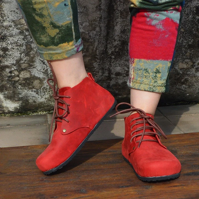 Careaymade-Genuine Leather women's shoes Crazy Horse Leather single shoes high top cork shoes big head shoes handmade size 35-45