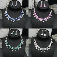 new european and american crystal colorful necklace earrings set high end color clavicle chain earrings two piece jewelry