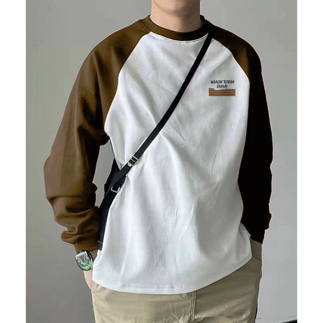  Cartoon Raglan T-shirt Long sleeve Male Couple Casual Inner wear Bottoming Shirt American vintage Contrast Color