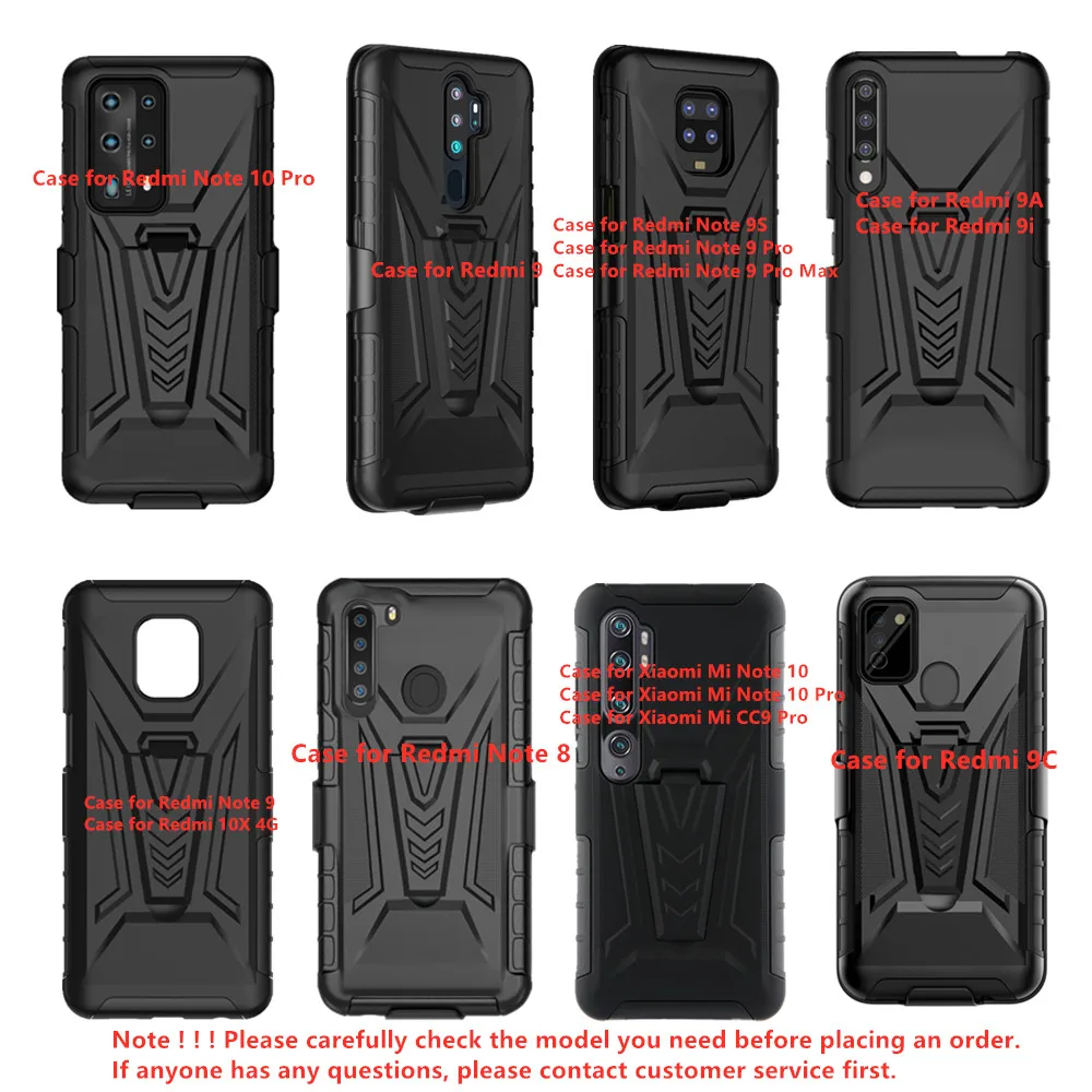 Phone Cases for Xiaomi Redmi Note 11 10 Pro 9T 10X 4G 9A 9C 9S 8 Mi Note 10 CC9Pro Armor Shockproof Case with Belt Clip Stand