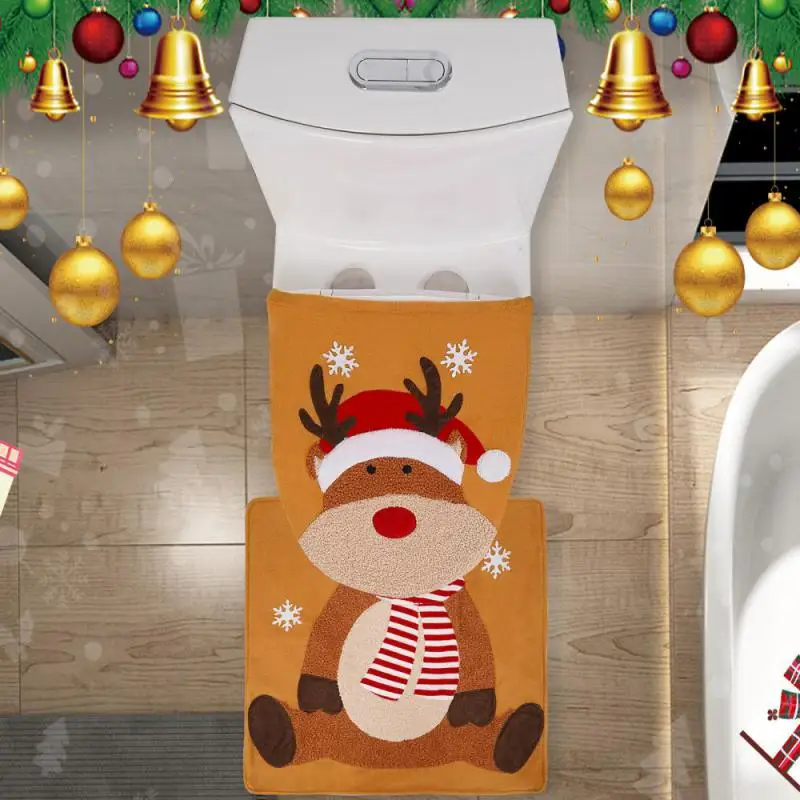 Santa Claus Christmas Toilet Seat Covers Carpet Decorations For Home Bathroom 2025 Xmas Merry New Year