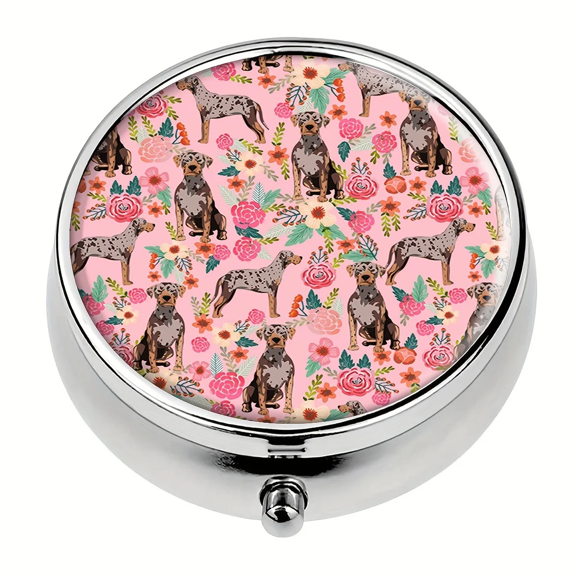 wa lampart pies w stylu vintage kwiaty okrągłe pudełko na pigułki przenośne do przechowywania leków gospodarstwie domowym apteczka z 3 siatkami