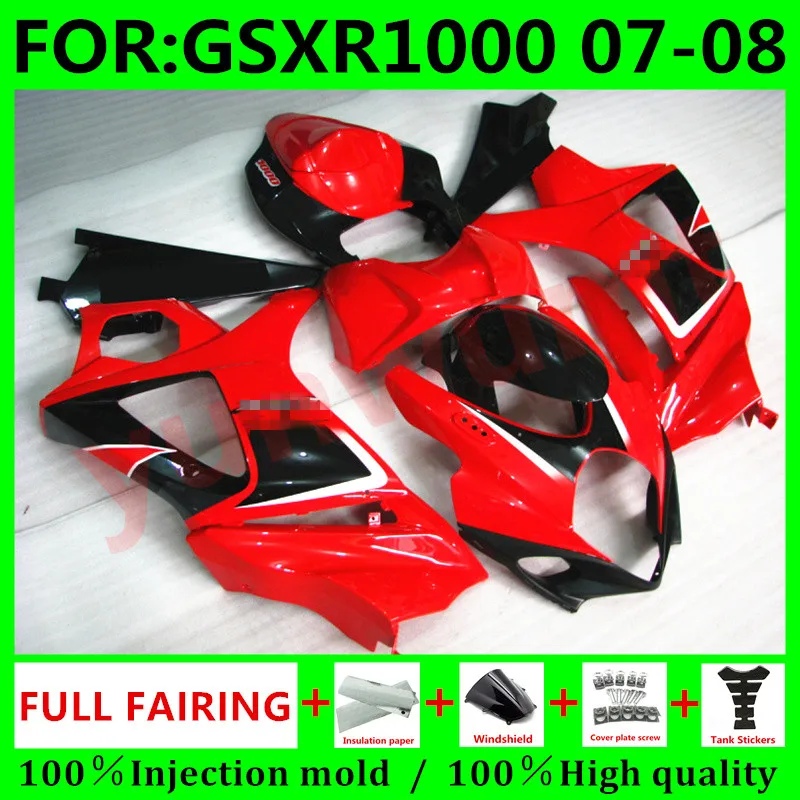 

Новинка, обтекатель для мотоцикла SUZUKI GSX-R1000 K7 07 08 GSXR1000 GSXR 1000 K7 GSXR1000 2007 2008, комплект обтекателей красного и черного цвета