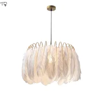 Nordic Romantic Plume Lamp Bird Ostrich Hair Hanging Lamp Feather Pendant Lights Warm Art Designer Living Room Restaurant Studio