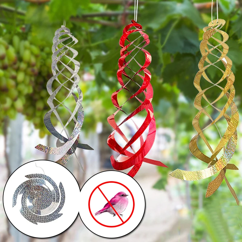 

Rotating Bird Repeller Rod Reflective Wind Spiral Deterrents Control Device Agricultural Scare Bird Drive Away Garden Decor